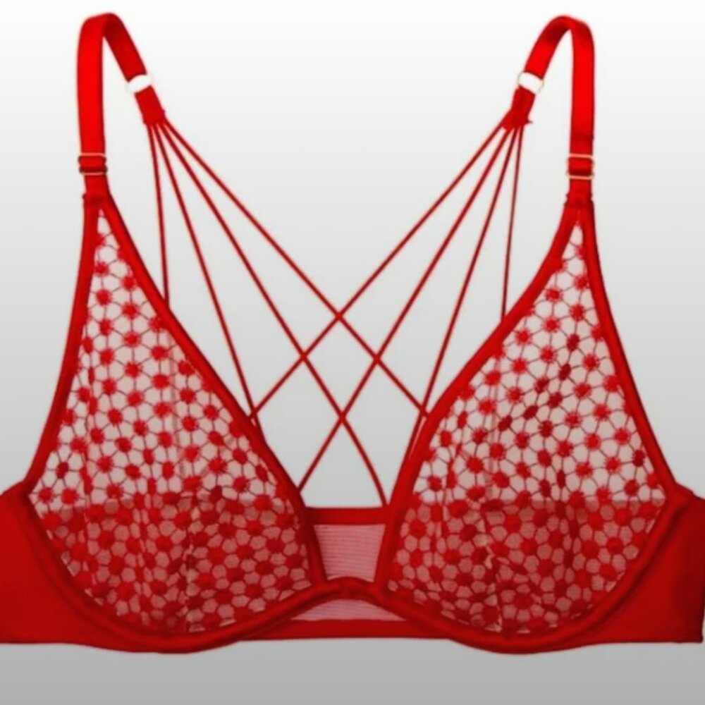 Victoria's Secret Red Geometric Mesh Bra